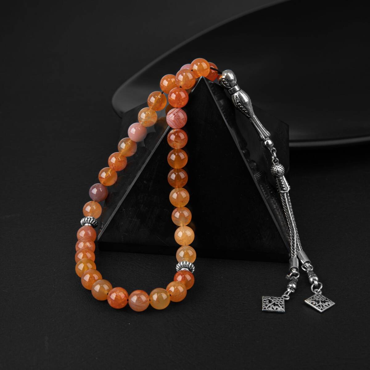 Karnelyan Akik Doğal Taş Tesbih 33lük - 8mm - 3