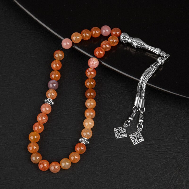 Karnelyan Akik Doğal Taş Tesbih 33lük - 8mm - 4