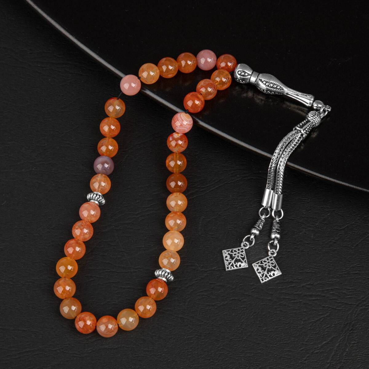 Karnelyan Akik Doğal Taş Tesbih 33lük - 8mm - 4