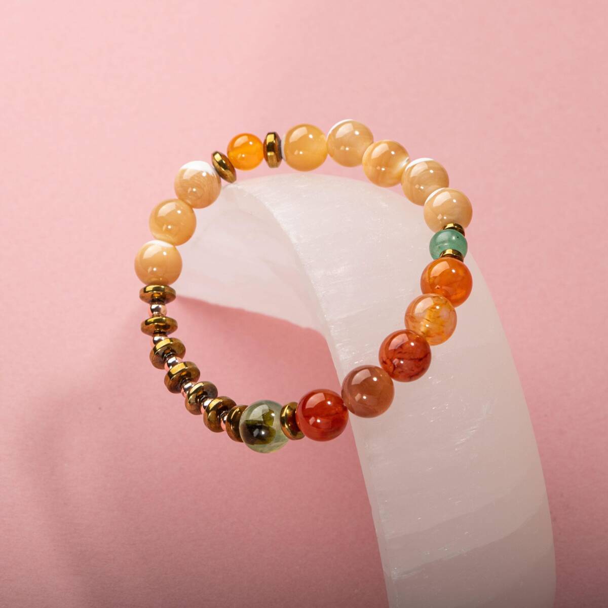 Karnelyan Akik-Turuncu Aventurin-Pehnit-Sedef-Hematit Doğal Taş Bileklik - 3