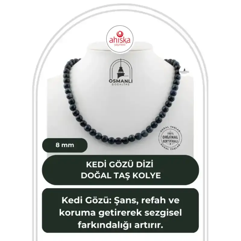 Kedi Gözü 8 mm Dizi Doğal Taş Kolye - 2