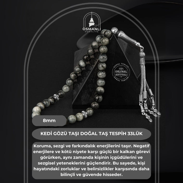 Kedi Gözü Doğal Taş Tesbih 33lük - 8mm - 2
