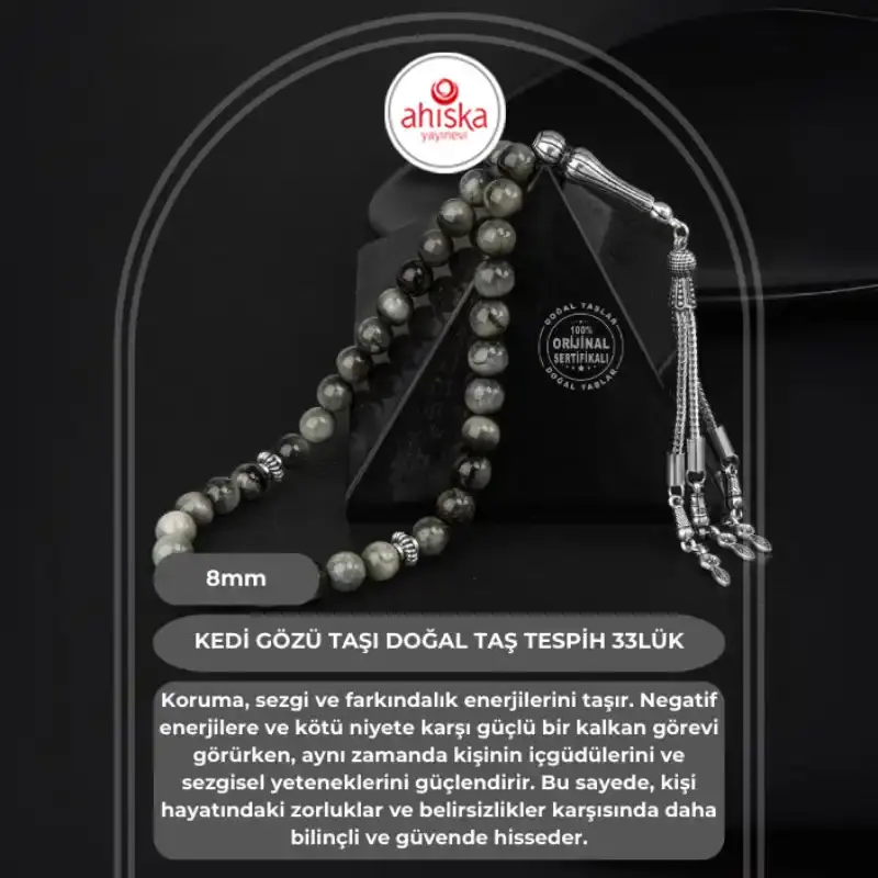 Kedi Gözü Doğal Taş Tesbih 33lük - 8mm - 2
