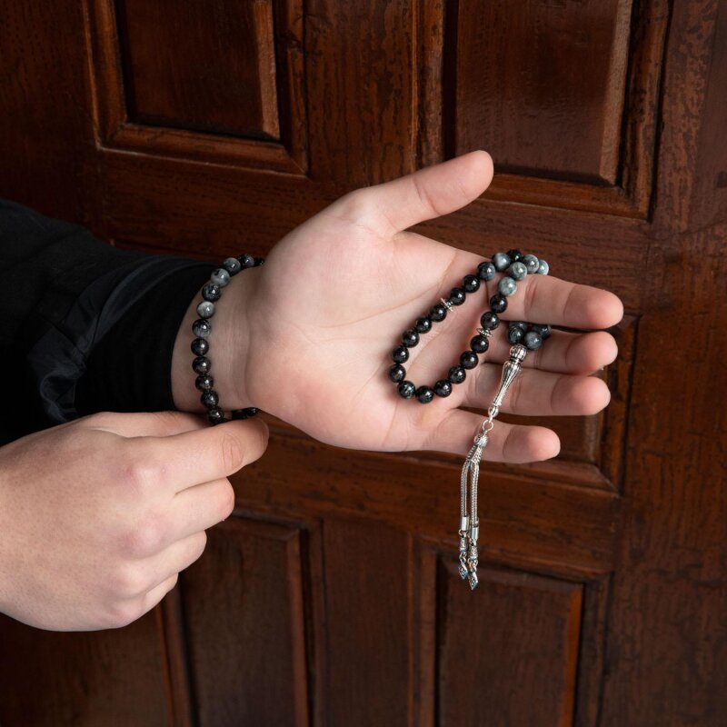 Kedi Gözü-Siyah Turmalin Doğal Taş Tesbih Bileklik Seti - 4