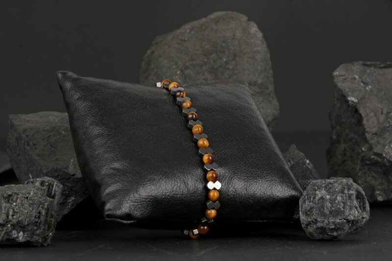 Kırlangıç Kaplan Gözü-Hematit Doğal Taş Erkek Bileklik - 2