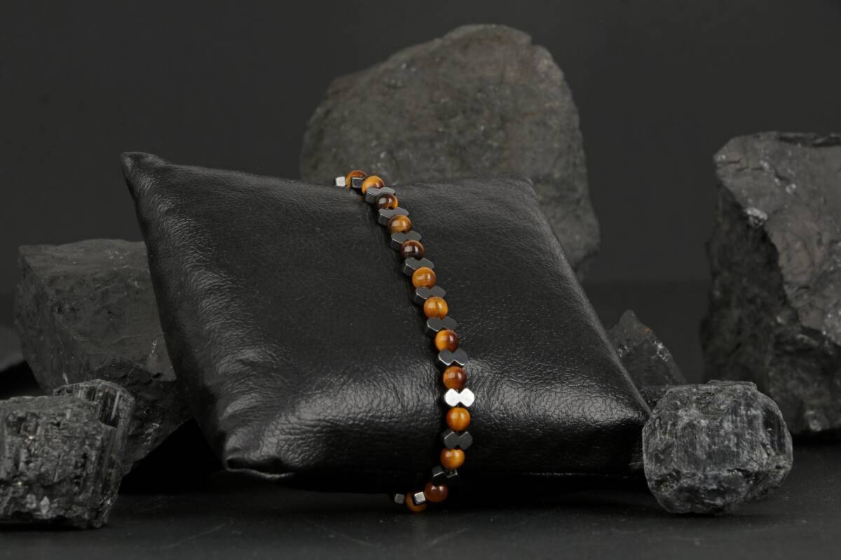 Kırlangıç Kaplan Gözü-Hematit Doğal Taş Erkek Bileklik - 2