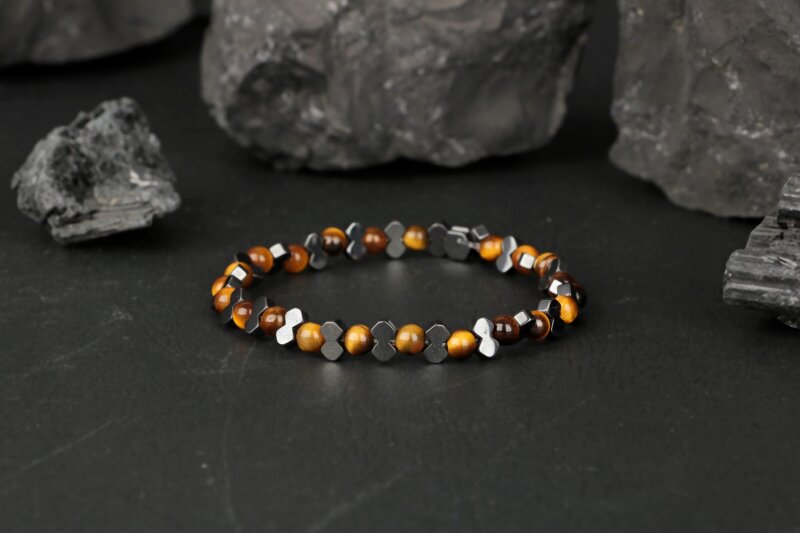 Kırlangıç Kaplan Gözü-Hematit Doğal Taş Erkek Bileklik - 3