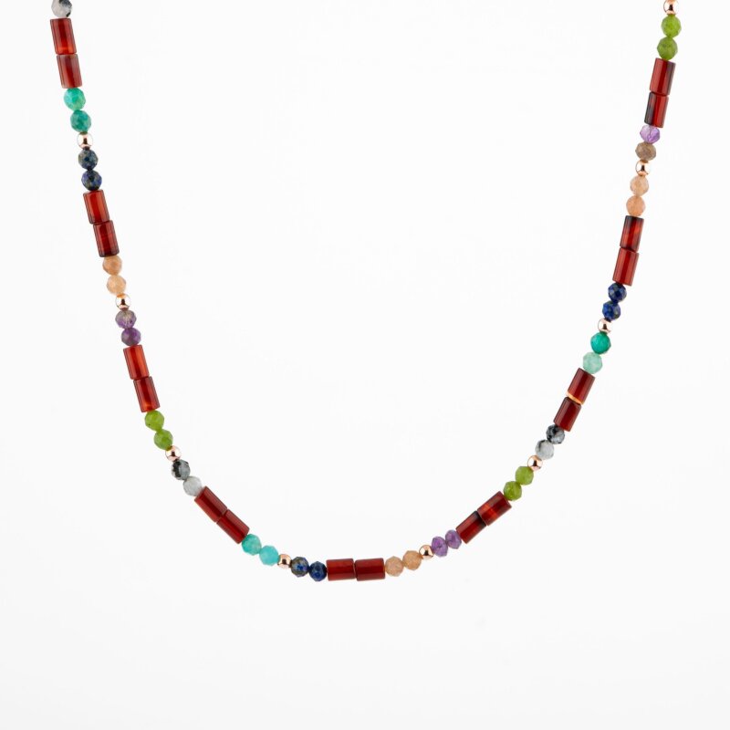 Kırmızı Akik-Ay Taşı-Ametist-Güneş Taşı-Yeşim-Amazonit Doğal Taş Kolye - 5