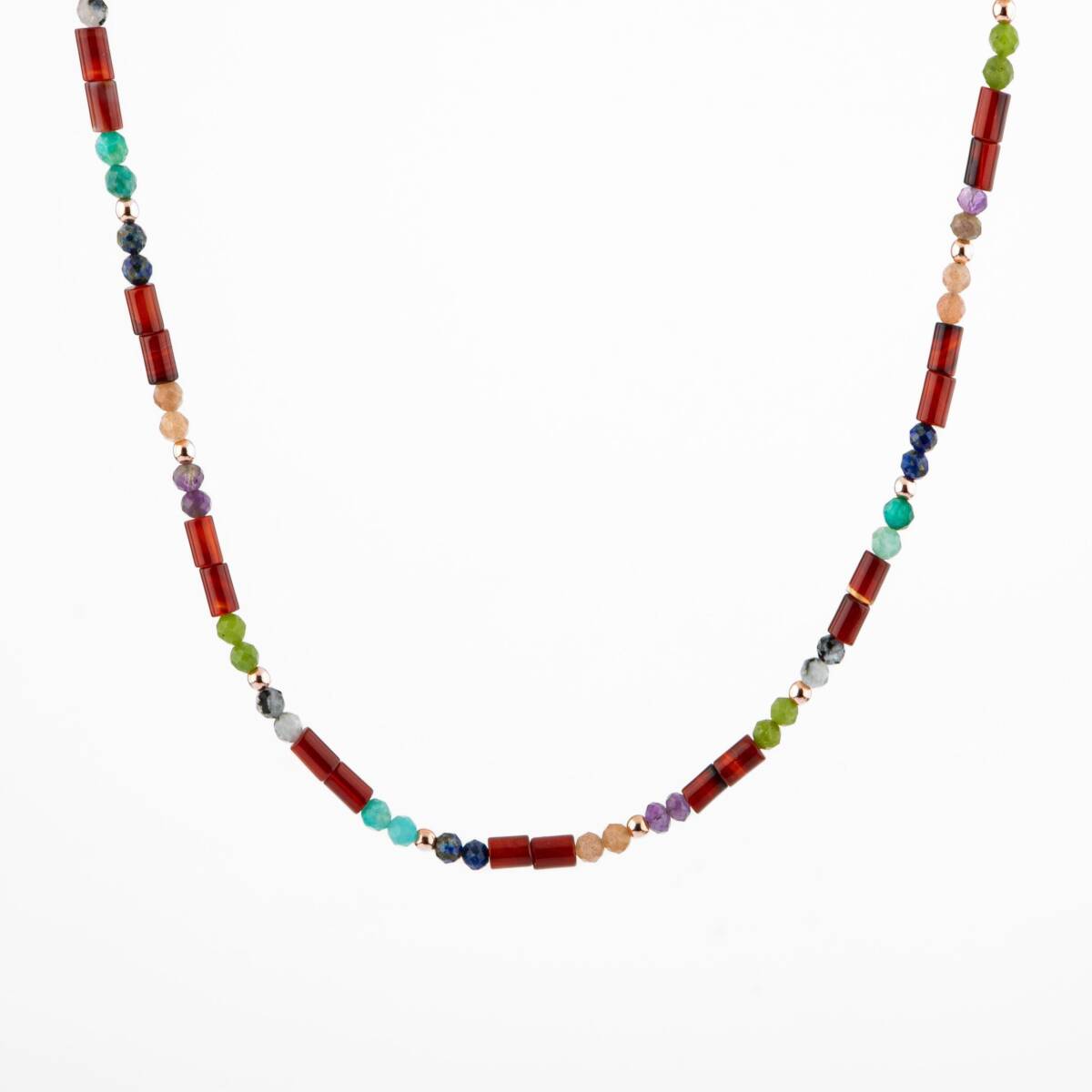 Kırmızı Akik-Ay Taşı-Ametist-Güneş Taşı-Yeşim-Amazonit Doğal Taş Kolye - 5