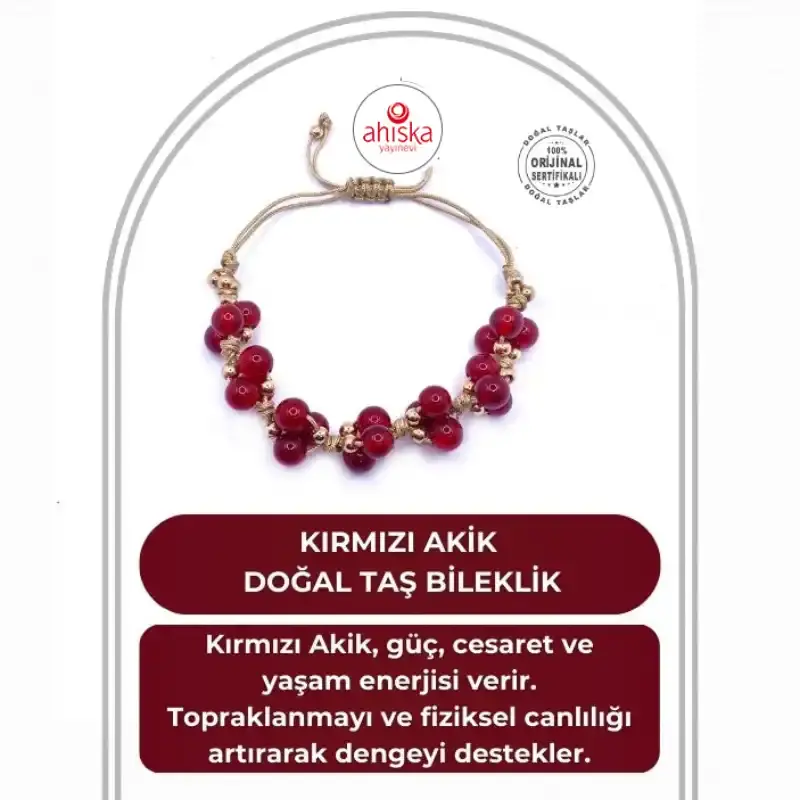Kırmızı Akik Doğal Taş Merdiven Kapama Ayarlanabilir Bileklik