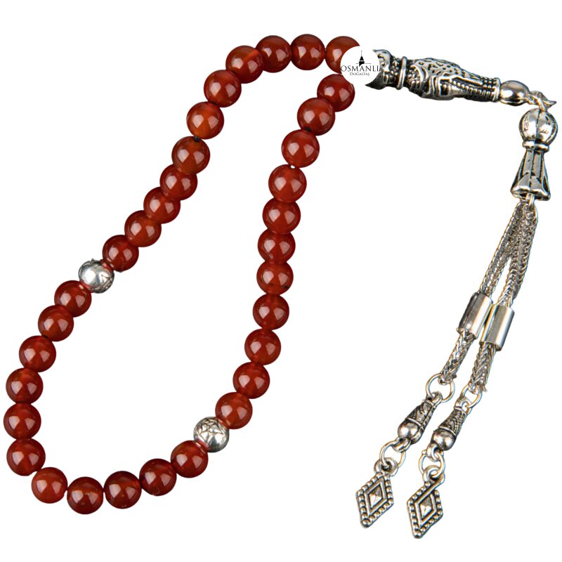 Kırmızı Akik Doğal Taş Tesbih 33lük - 6mm - Doğal Taş