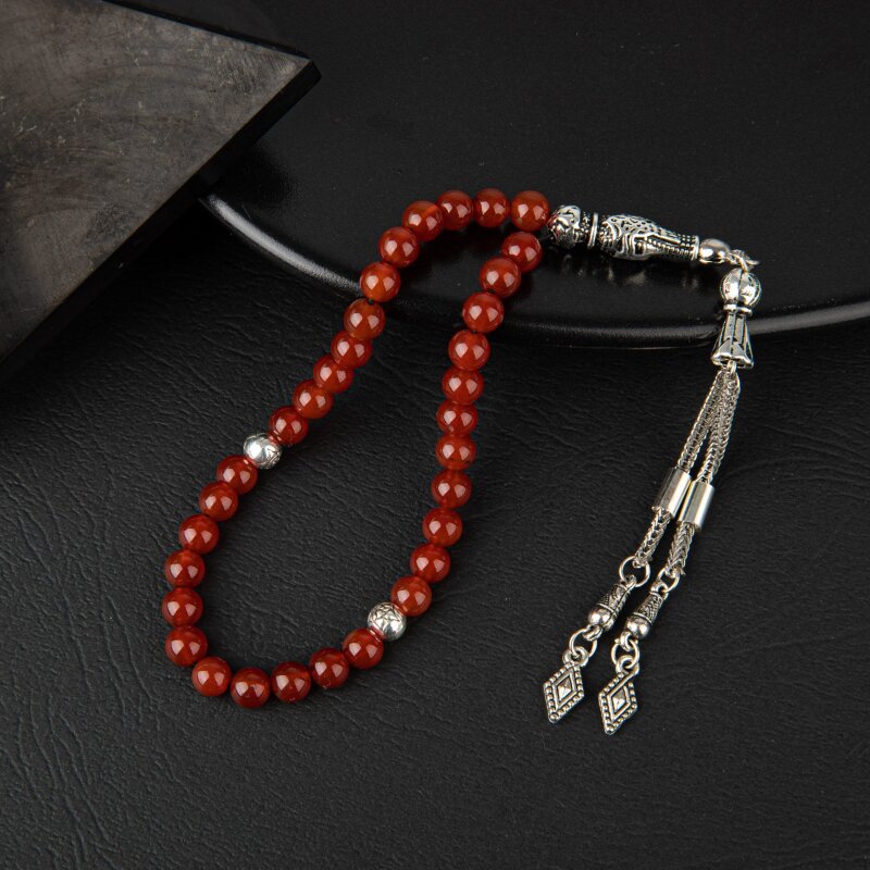 Kırmızı Akik Doğal Taş Tesbih 33lük - 6mm - 3