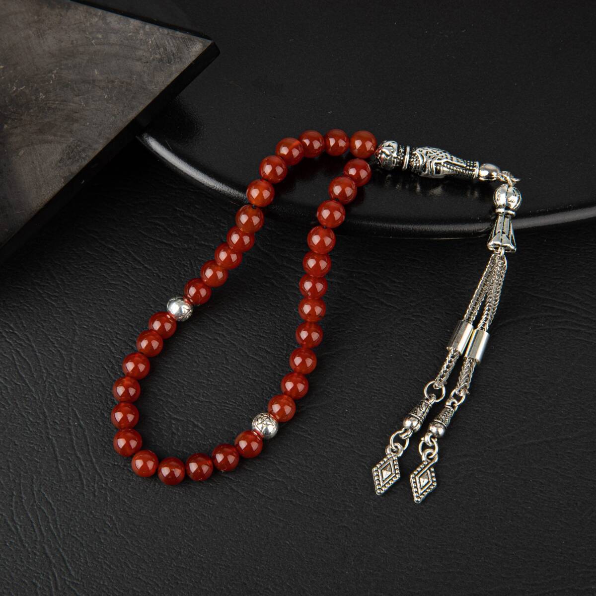 Kırmızı Akik Doğal Taş Tesbih 33lük - 6mm - 3