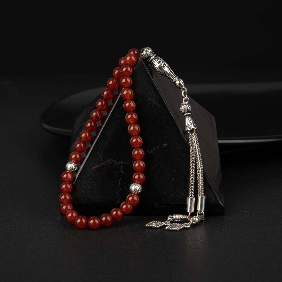 Kırmızı Akik Doğal Taş Tesbih 33lük - 6mm - 4