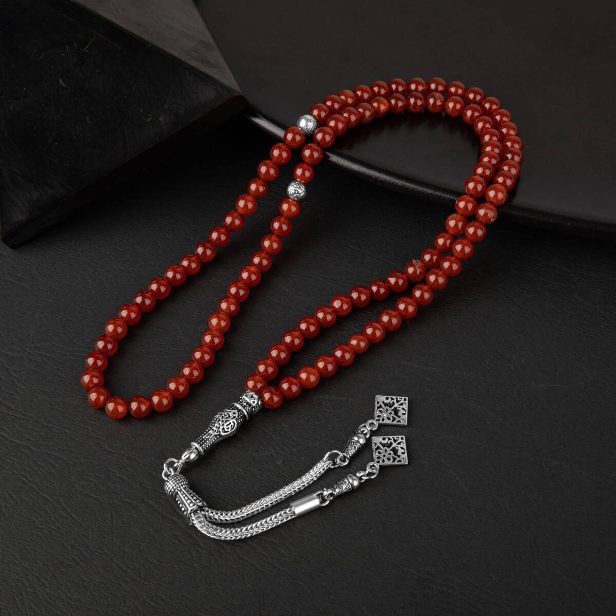 Kırmızı Akik Doğal Taş Tesbih 99luk - 6mm - 1