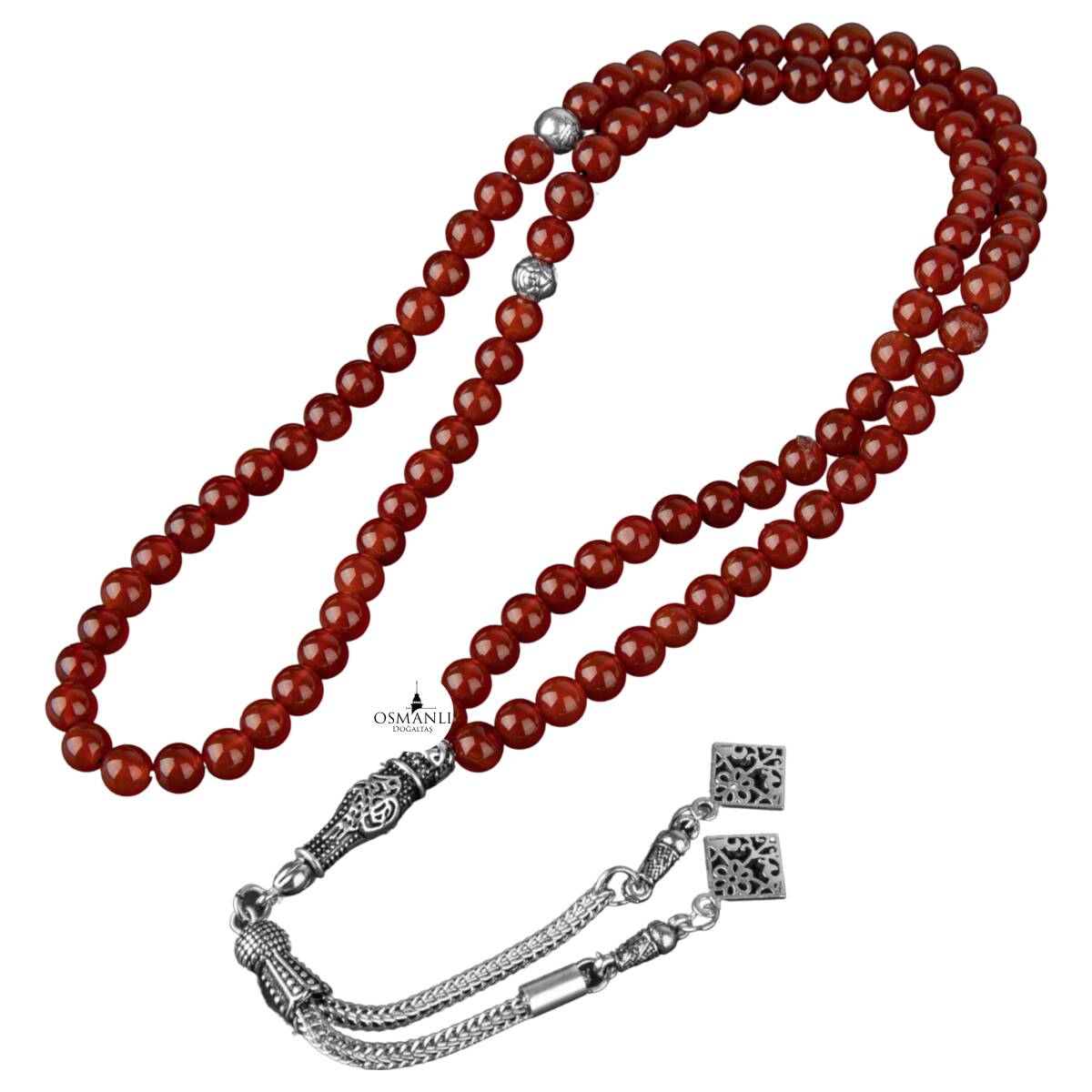 Kırmızı Akik Doğal Taş Tesbih 99luk - 6mm - 2