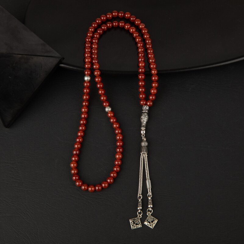 Kırmızı Akik Doğal Taş Tesbih 99luk - 6mm - 4