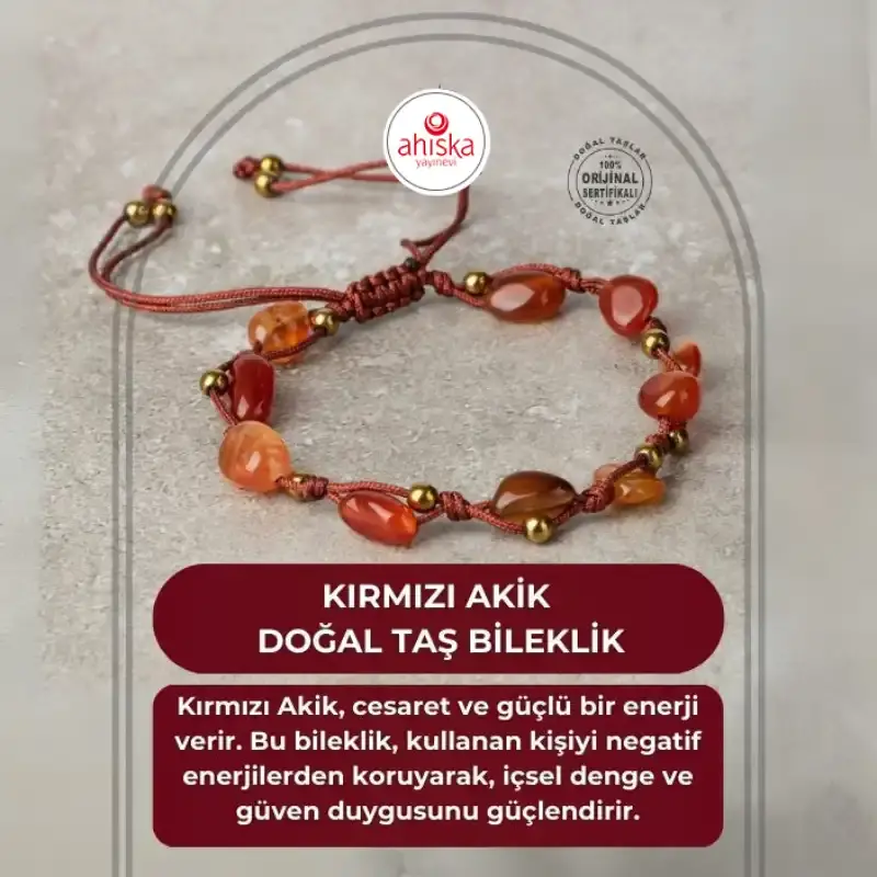 Kırmızı Akik Natürel Kesim Doğal Taş Makrome Bileklik