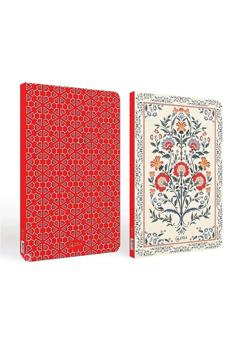 Kırmızı Çiçek Desenli Çift Taraflı Ajanda - 1