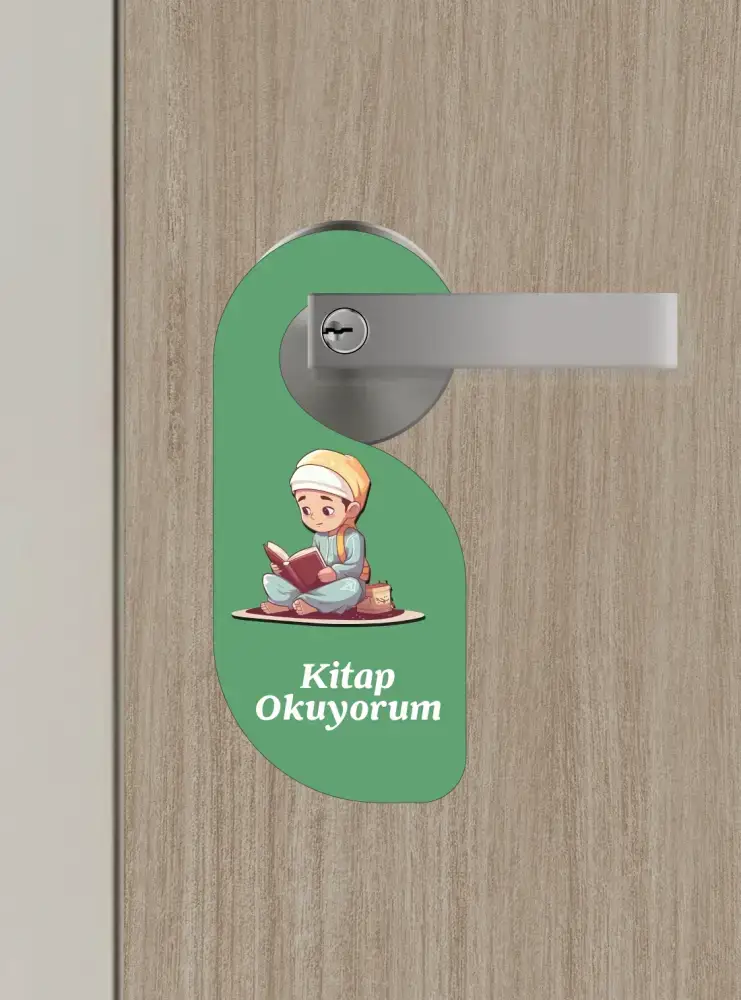 Kitap Okuyorum. Erkek Kapı Askısı Kapı Uyarı Levhası - 3