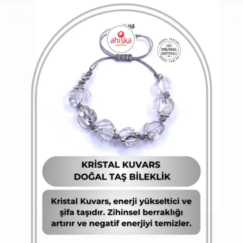 Kristal Kuvars Doğal Taş Merdiven Kapama Naturel Kesim İpli Her Bileğe Ayarlanabilir Bileklik