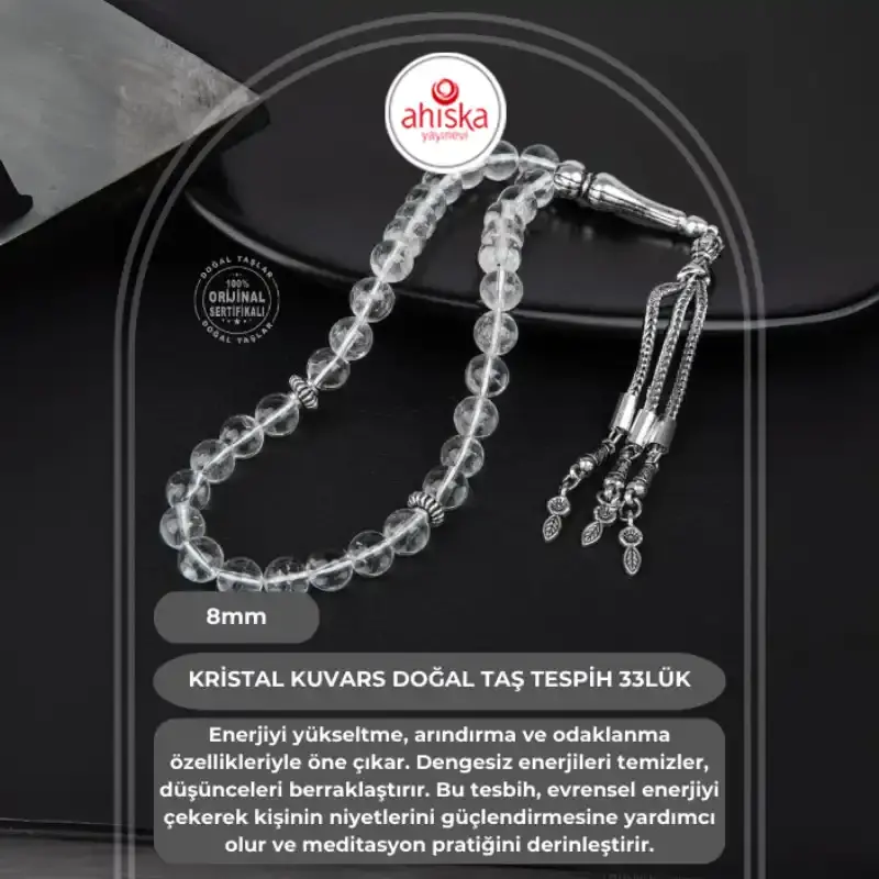 Kristal Kuvars Doğal Taş Tesbih 33lük - 8mm