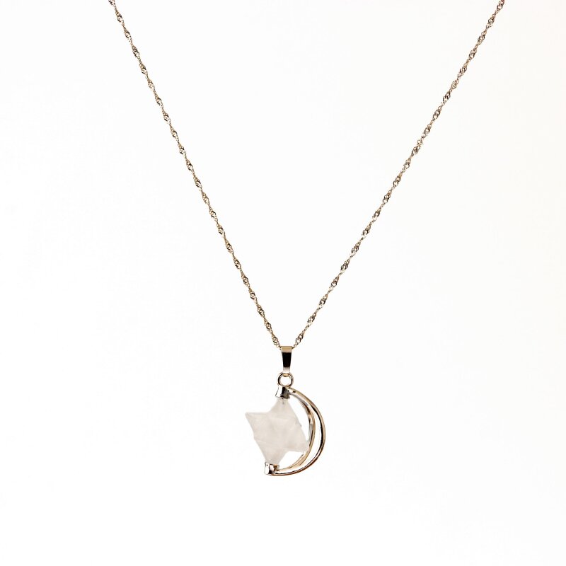 Kristal Kuvars Doğal Taş Yıldızlı Kolye, Gümüş Zincir - Doğal Taş