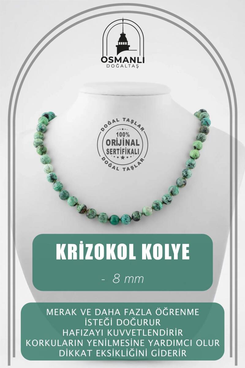 Krizokol 8 mm Düğümlü Doğal Taş Kolye - 1