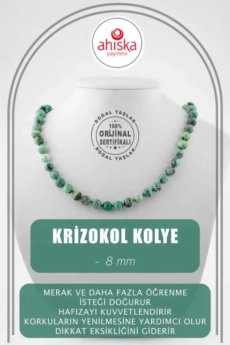 Krizokol 8 mm Düğümlü Doğal Taş Kolye