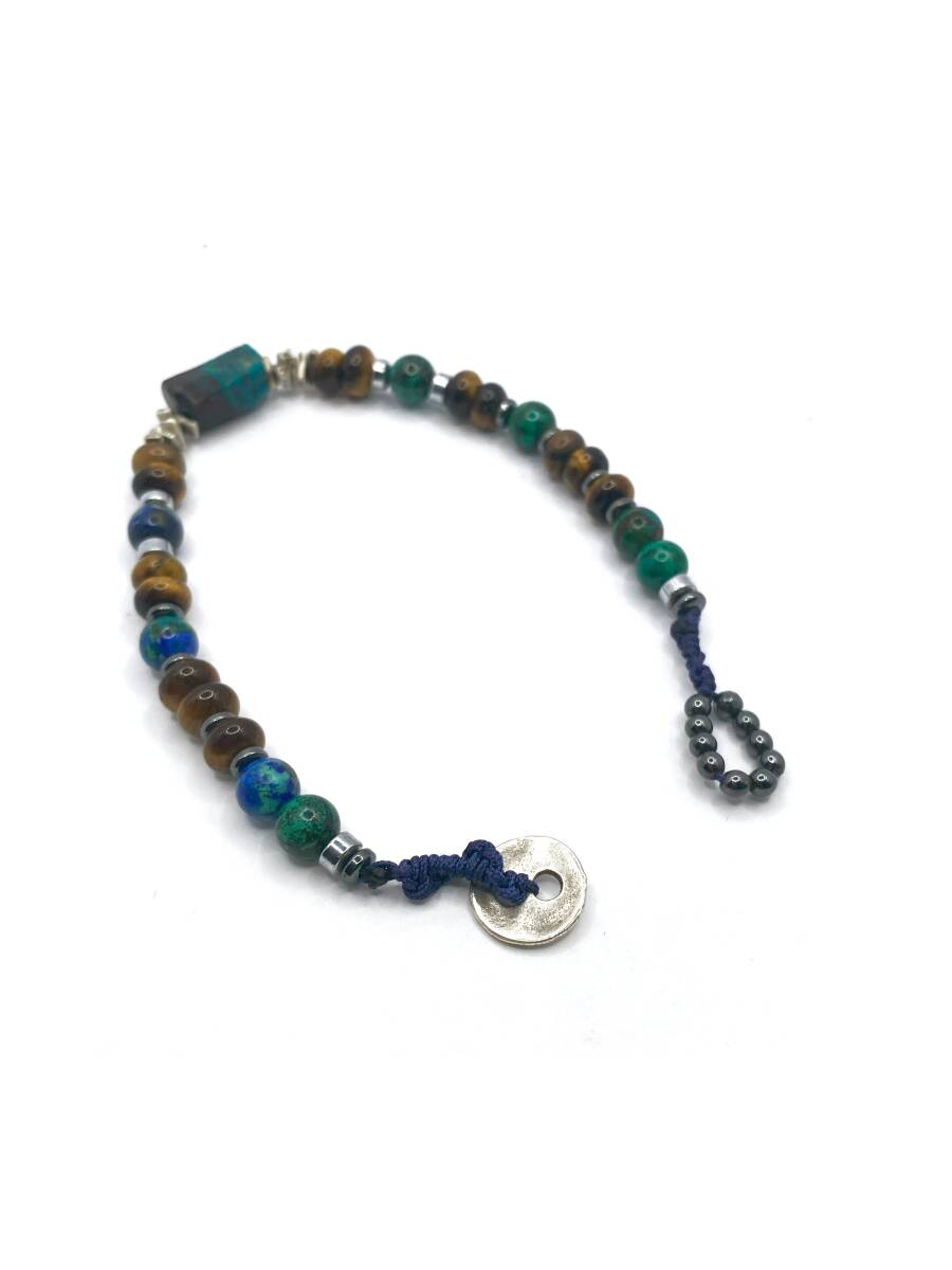 Krizokol-Kaplan Gözü-Azurit Malakit-Hematit Doğal Taş Gümüş Erkek Bileklik - 5