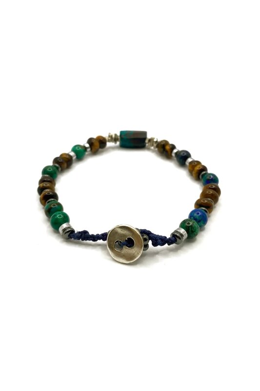 Krizokol-Kaplan Gözü-Azurit Malakit-Hematit Doğal Taş Gümüş Erkek Bileklik - 9