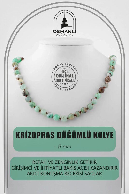 Krizopras 8 mm Düğümlü Doğal Taş Kolye - Doğal Taş