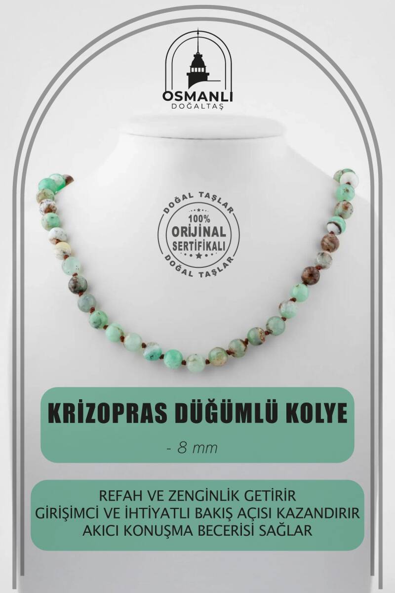 Krizopras 8 mm Düğümlü Doğal Taş Kolye - 1
