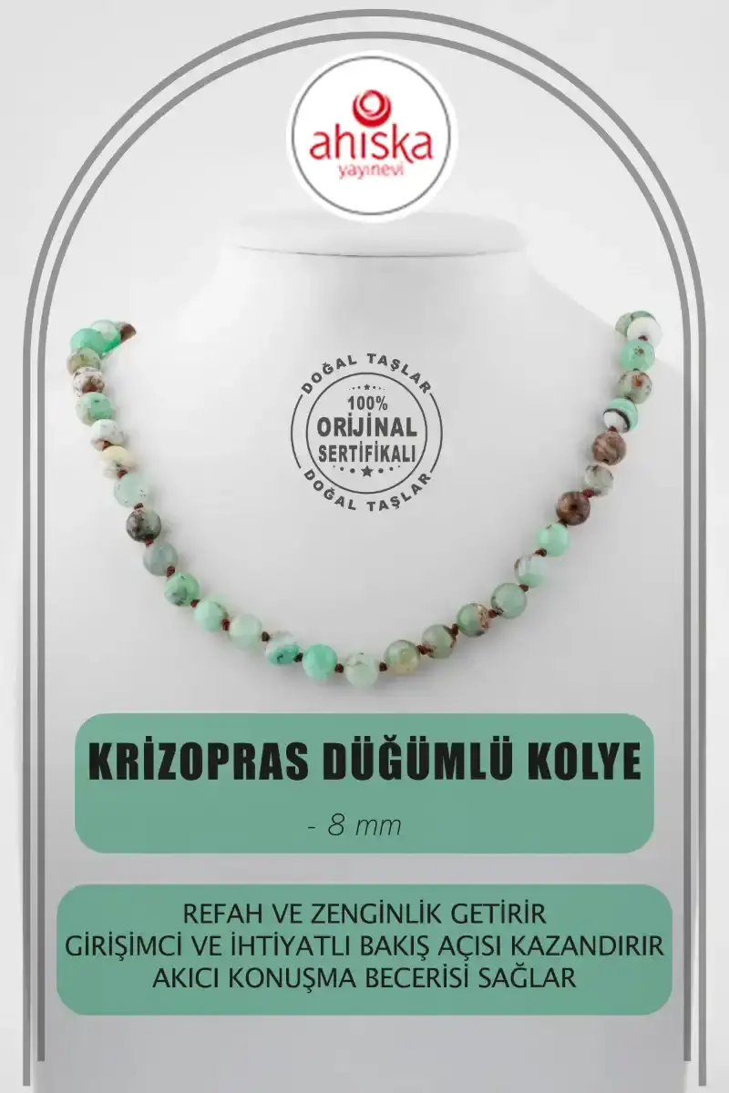 Krizopras 8 mm Düğümlü Doğal Taş Kolye