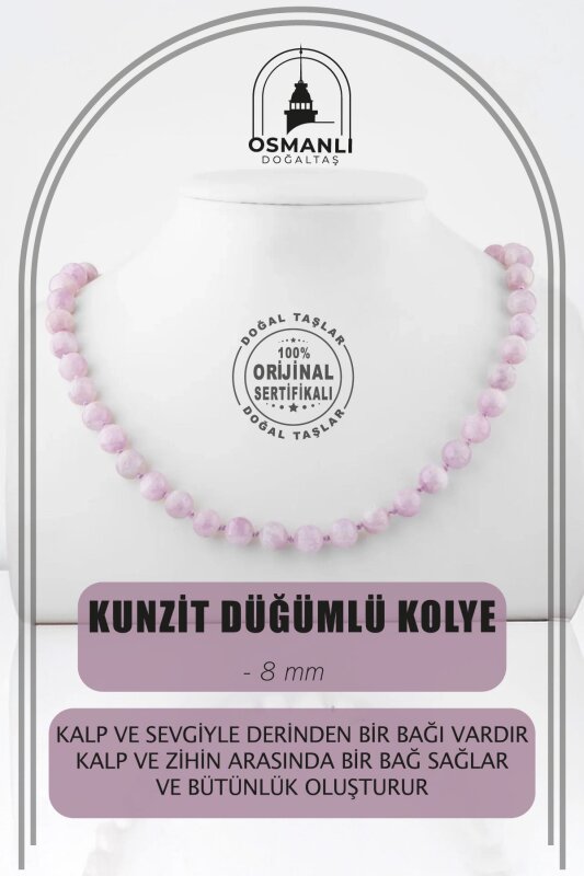 Kunzit 8 mm Düğümlü Doğal Taş Kolye - Doğal Taş