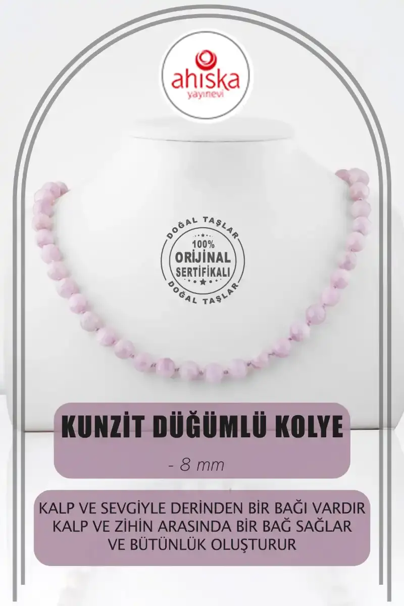 Kunzit 8 mm Düğümlü Doğal Taş Kolye
