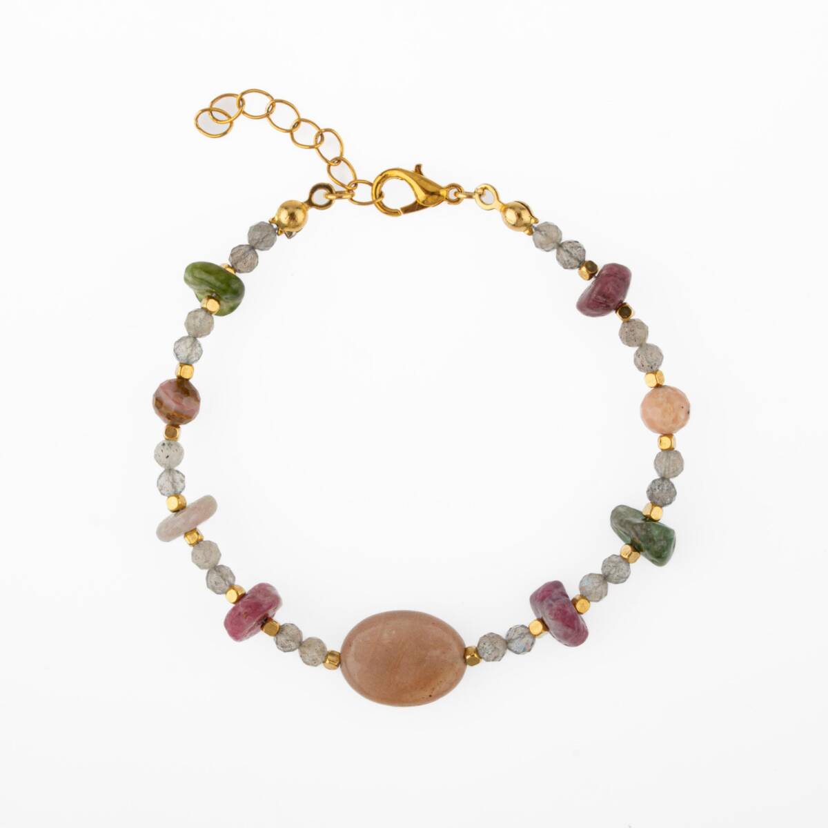 Labradorit-Renkli Turmalin-Güneş Taşı-Pembe Opal Doğal Taş Bileklik - 2