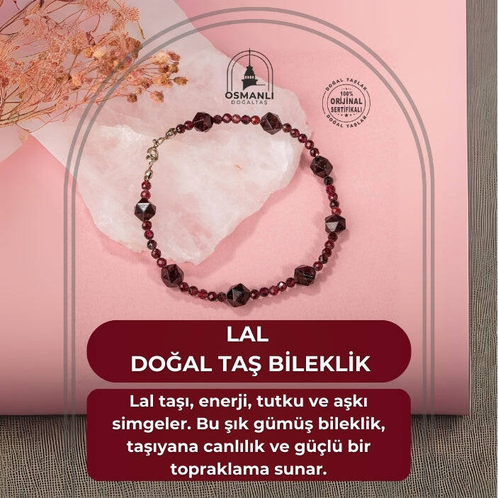 Lal Doğal Taş Gümüş Bileklik - 2