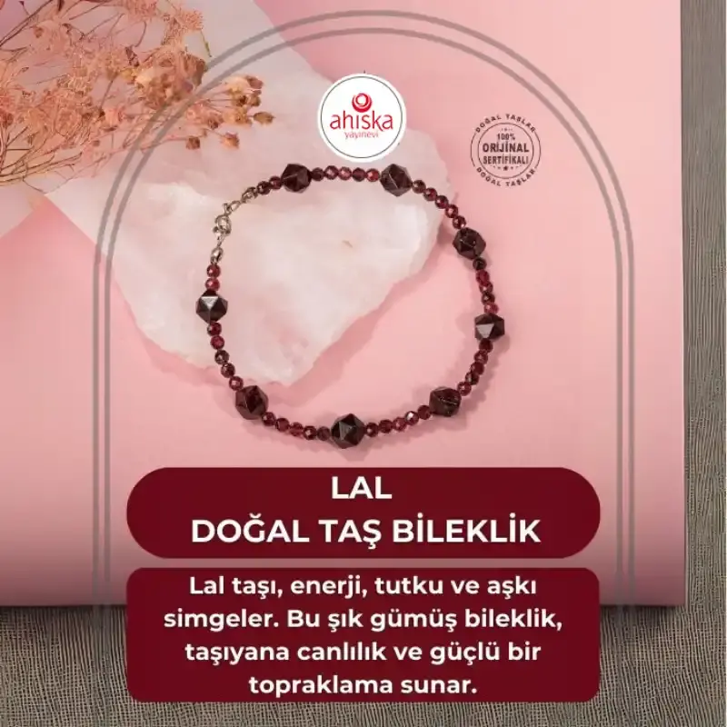 Lal Doğal Taş Gümüş Bileklik