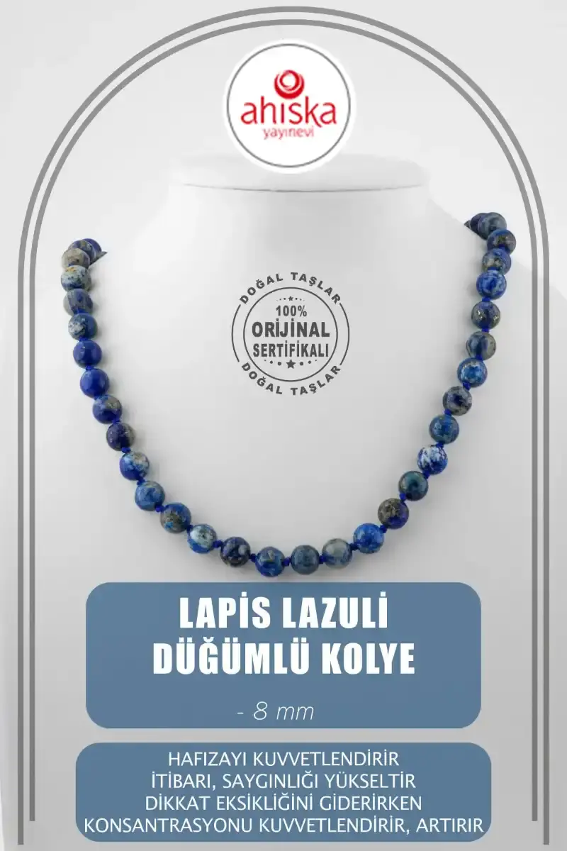 Lapis Lazuli 8 mm Düğümlü Doğal Taş Kolye