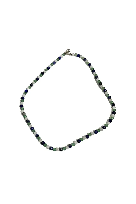 Lapis Lazuli Ay Taşı Aventurin Kolye 4 mm Gümüş Kapama Doğal Taş Kolye - Doğal Taş