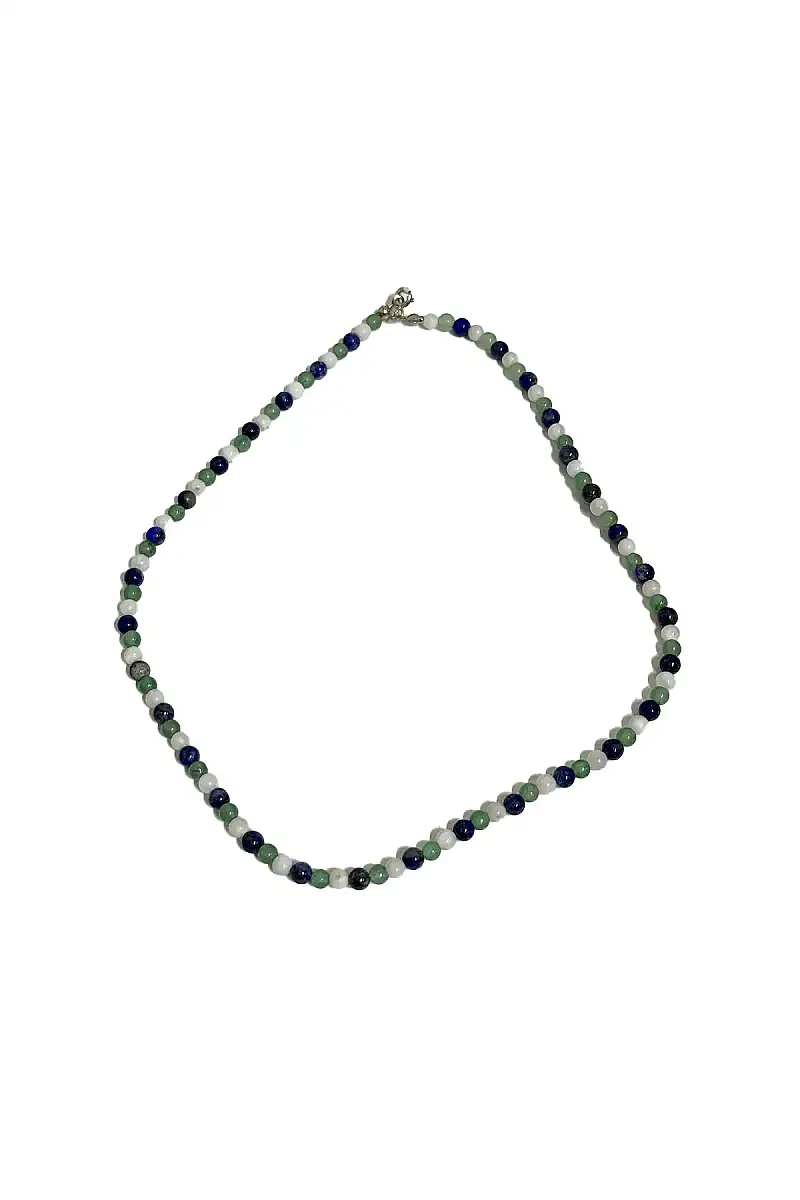 Lapis Lazuli Ay Taşı Aventurin Kolye 4 mm Gümüş Kapama Doğal Taş Kolye - 1