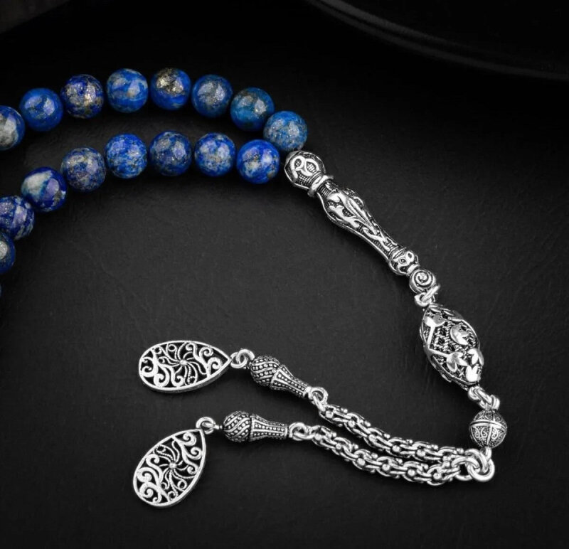 Lapis Lazuli Doğal Taş 8mm Gümüş İmameli Tesbih - 2