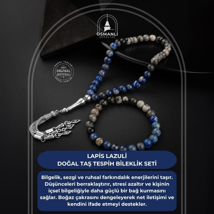 Lapis Lazuli-Jasper Doğal Taş Tesbih Bileklik Seti - 2