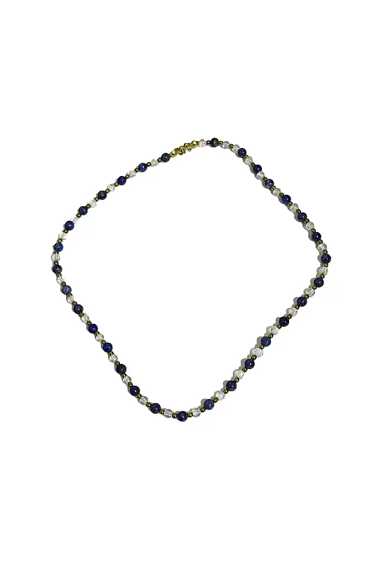 Lapis Lazuli Kristal Kuvars Kolye 4 mm Gümüş Kapama Doğal Taş Kolye - Doğal Taş