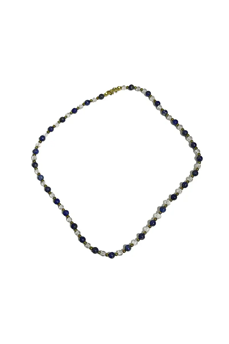 Lapis Lazuli Kristal Kuvars Kolye 4 mm Gümüş Kapama Doğal Taş Kolye - 1