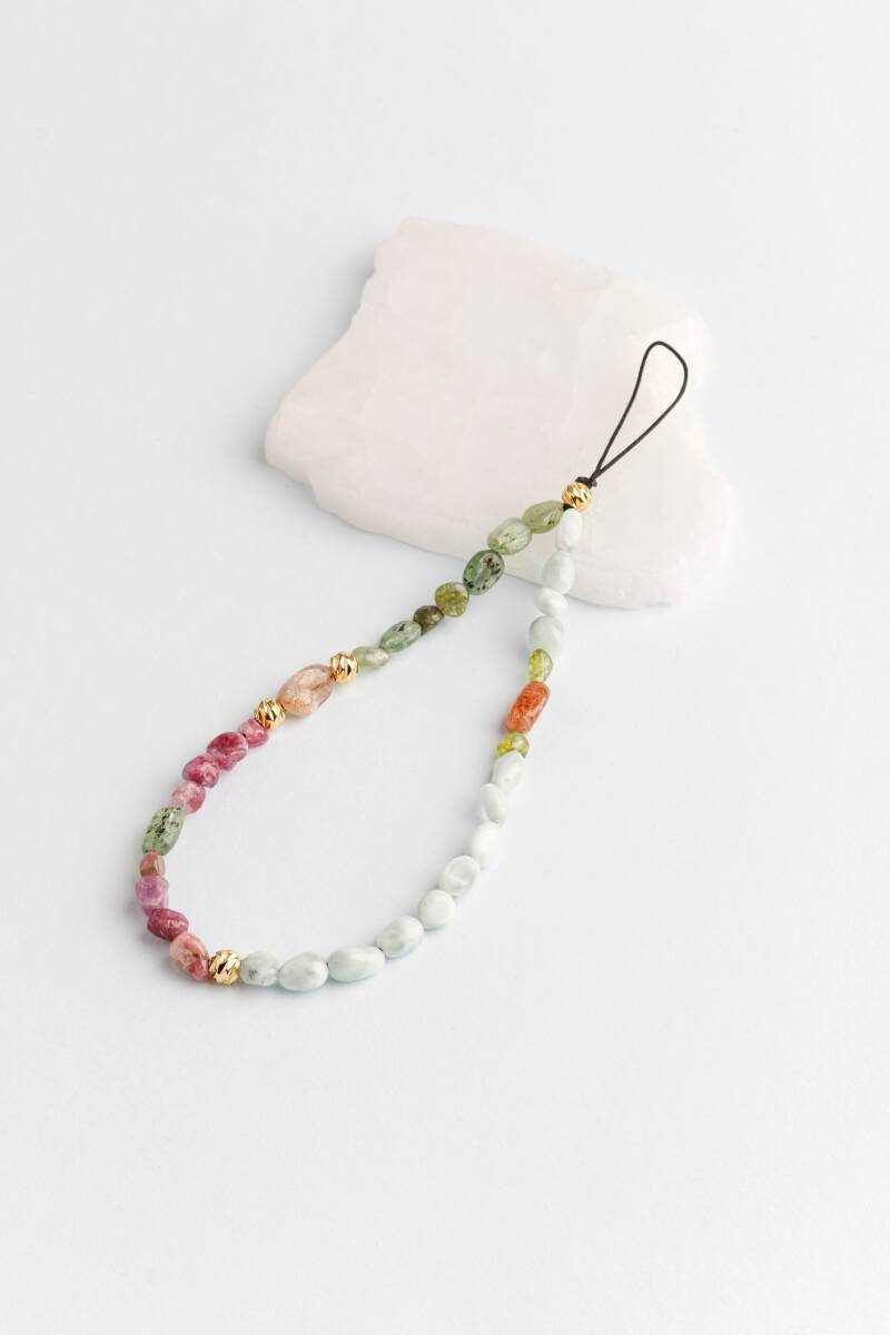 Larimar, Kiyanit, Turmalin Doğal Taş Telefon İpi - 2