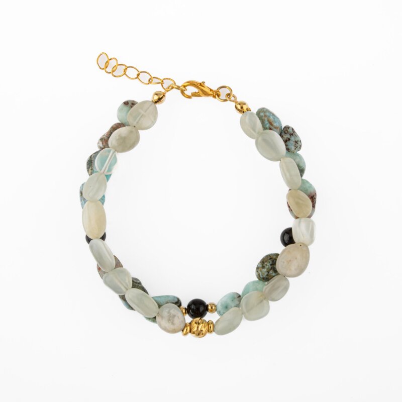 Larimar-Lal-Hematit-Ay Taşı Altın Kaplama Doğal Taş Bileklik - 5