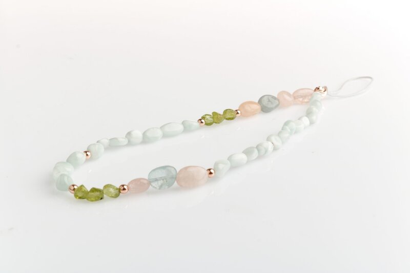 Larimar, Zebercet, Pembe Kuvars Doğal Taş Telefon İpi - Doğal Taş