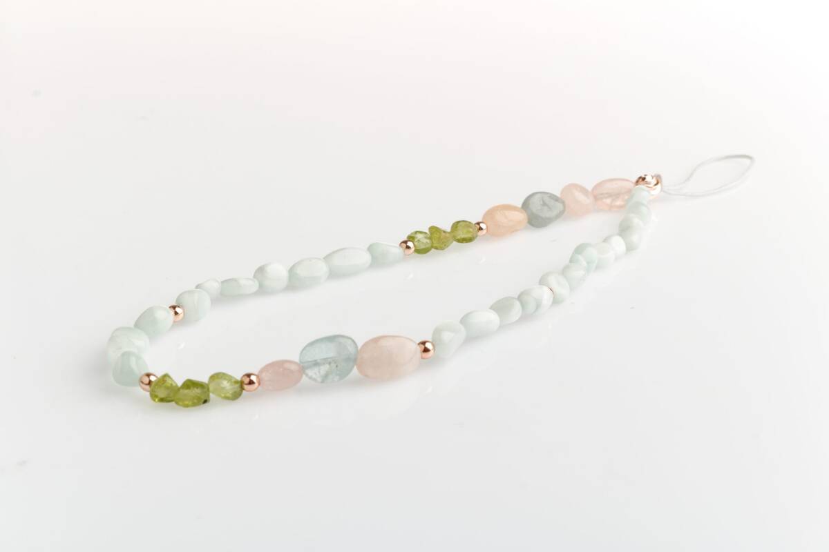 Larimar, Zebercet, Pembe Kuvars Doğal Taş Telefon İpi - 1